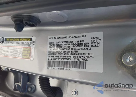 2019 Honda Ridgeline Rtl-T from USA, damaged, VIN 5FPYK2F67KB004238